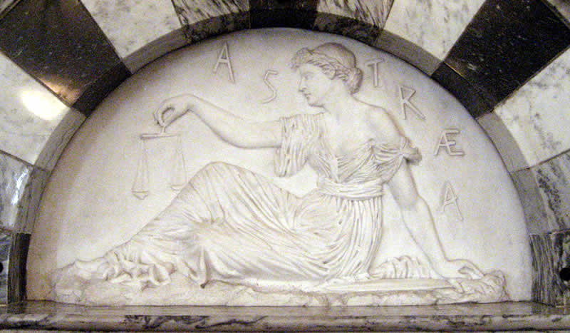 An 1886 bas-relief figure of Astraea in the Old Supreme Court Chamber at the Vermont State House.